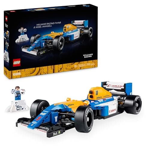 LEGO Icons Williams Racing FW14B mit Nigel Mansell - F1 Modellauto Set mit Rennfahrer Minifigur zum Sammeln - Schreibtischdeko mit Ständer - Geschenk für Erwachsene & Jugendliche Motorsportfans 10353